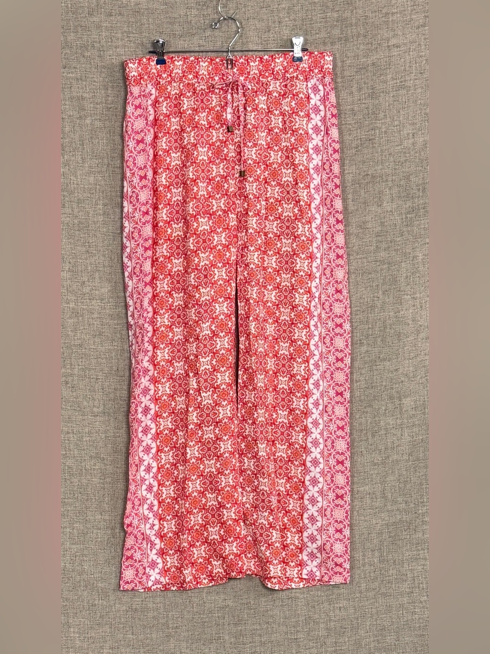 Women's Orange & Pink Tile Patterned Wide-Leg Pants